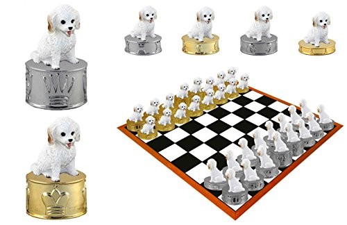 White Cockapoo Dog Hand-painted Chess Set Pieces