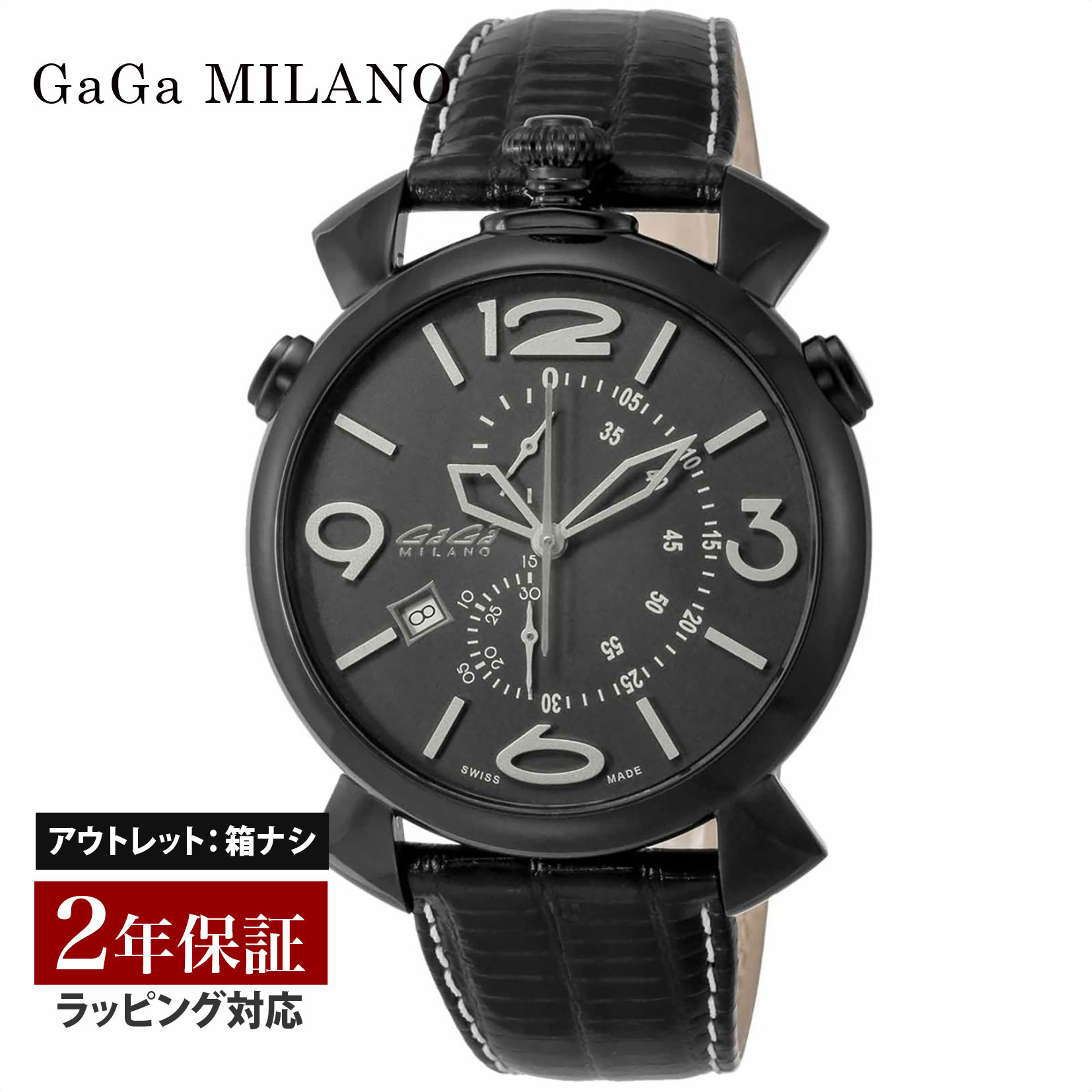 【クリアランスSALE】 GaGaMILAN ガガミラノ THIN CHRONO 46MM メンズ スイス製 ガガ ミラノ クォーツ ブラック 5099.01BK-NEW-N 腕時計 高級腕時計 