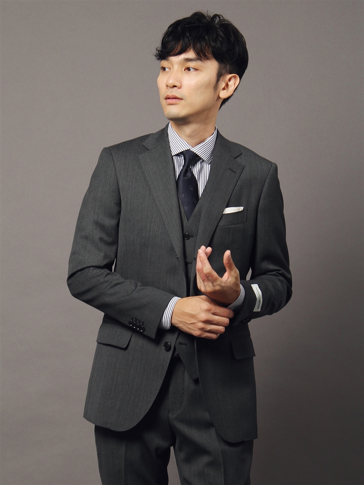 [ suit square ] men's suit three-piece 3. button weave pattern BASIC TR15 charcoal gray 