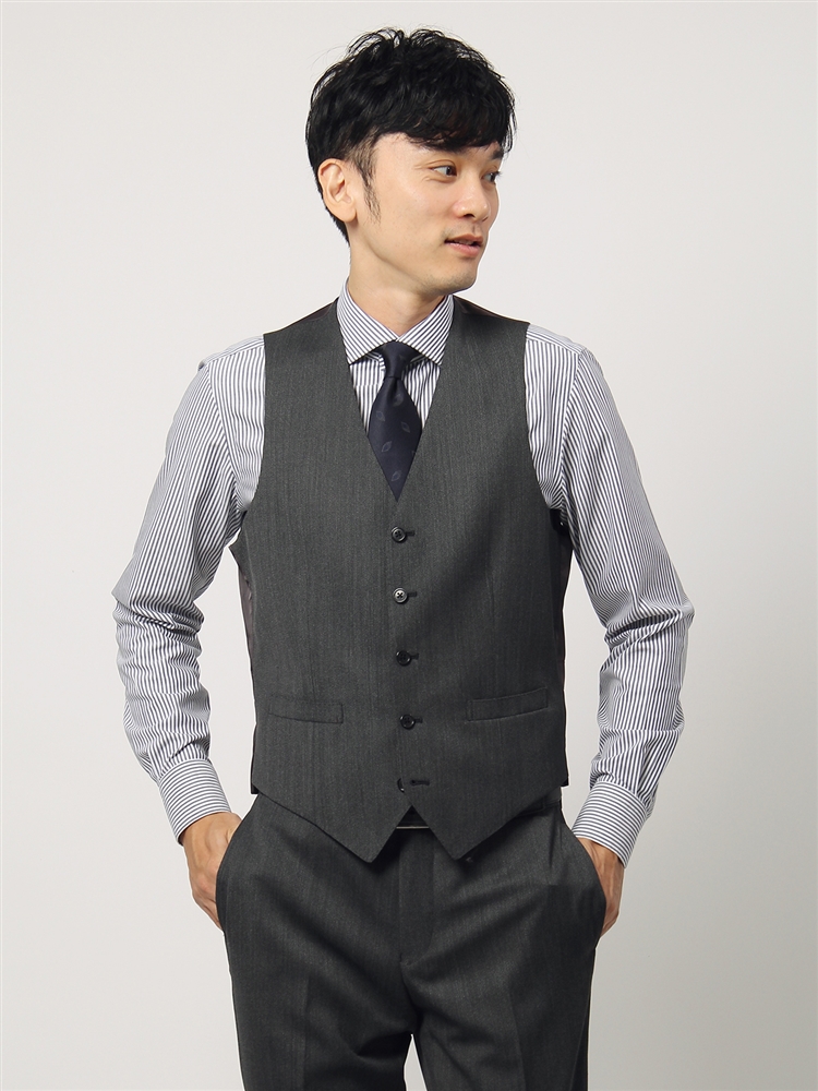 [ suit square ] men's suit three-piece 3. button weave pattern BASIC TR15 charcoal gray 