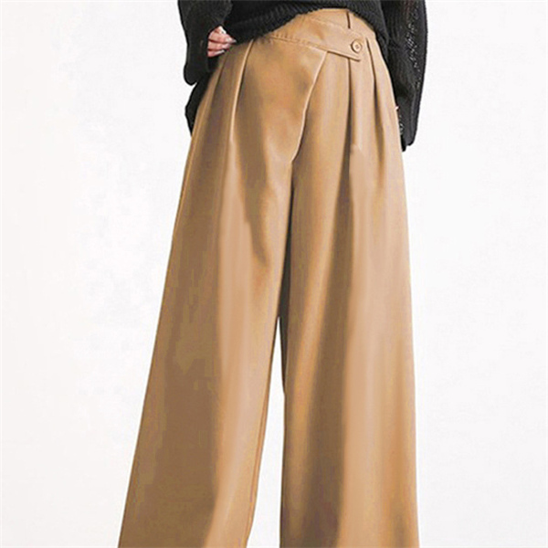  широкий брюки женский талия резина весна лето осень длинный длина flare pants гаучо хлопок . низ casual натуральный свободно одноцветный бесплатная доставка 