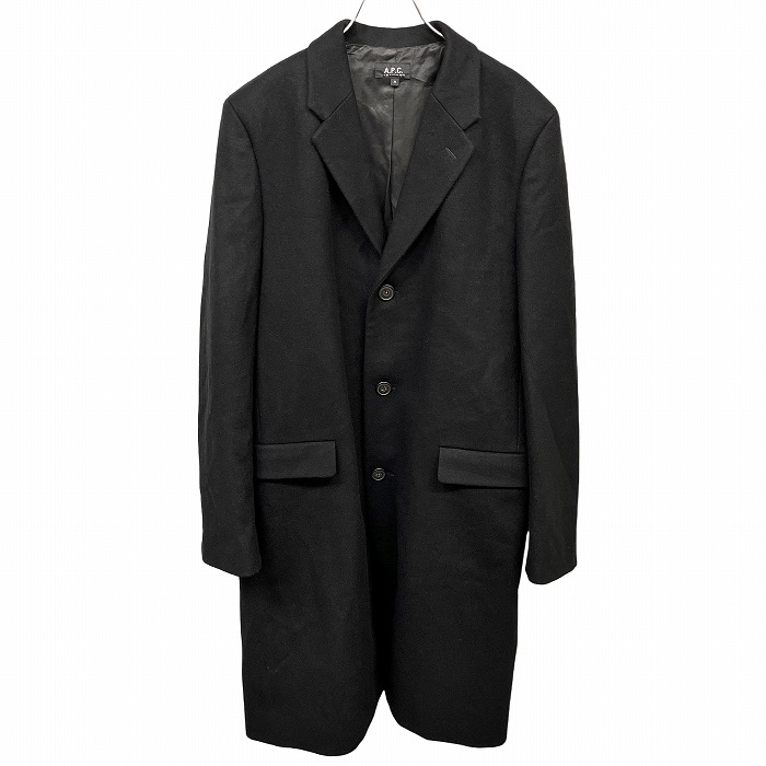  A.P.C. A.P.C. melt n Пальто Честерфилд длинный подкладка имеется одноцветный длинный рукав плечо накладка ввод ( толщина примерно 3cm) Франция производства шерсть 100% M чёрный мужской 