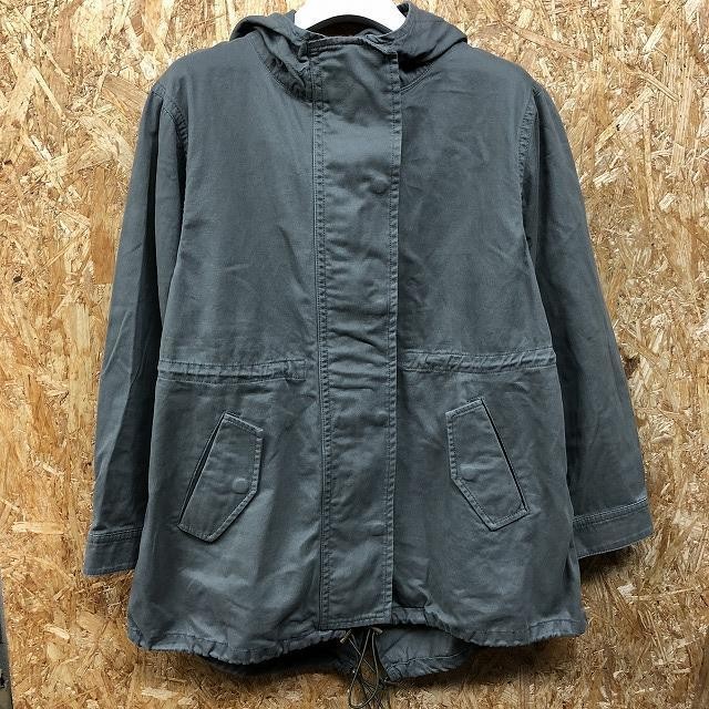 GU GU S размер женский Mod's Coat подкладка * подкладка нет модель точка кнопка × Zip Parker длинный рукав хлопок 100% зеленый * хаки серия 