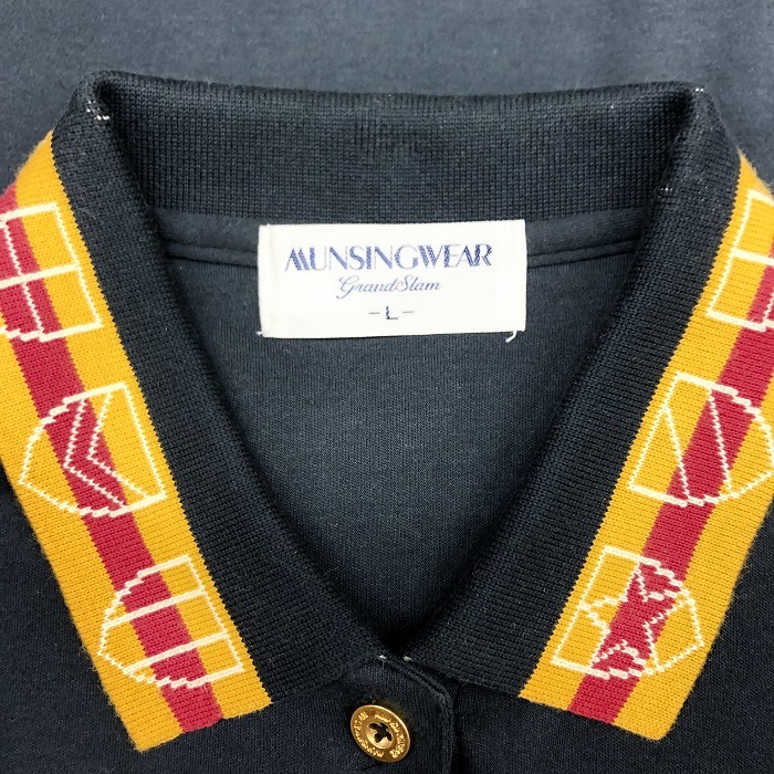  Munsingwear одежда Grand s Ram Munsingwear Grand Slam рубашка-поло футболка ткань Logo вышивка длинный рукав сделано в Японии хлопок 100% L темно-синий серия женский 