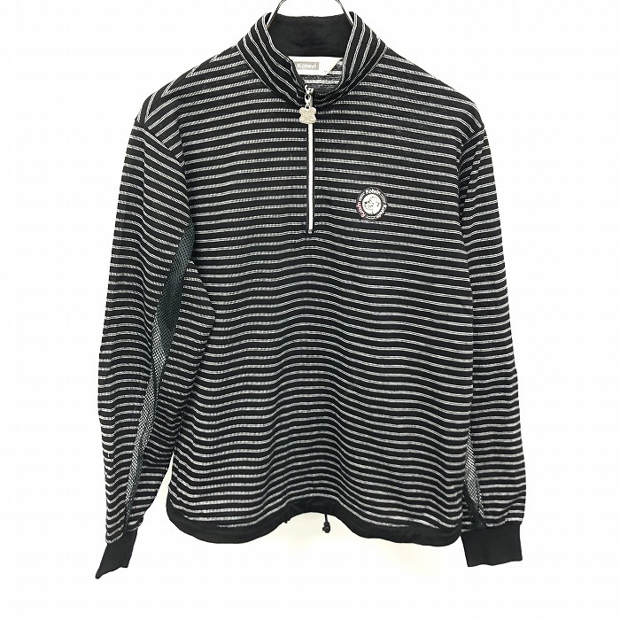 Kolwin - M женский женщина Golf рубашка половина Zip cut and sewn рукав . сетка ткань окантовка собака. вышивка длинный рукав хлопок × лен × поли черный чёрный 