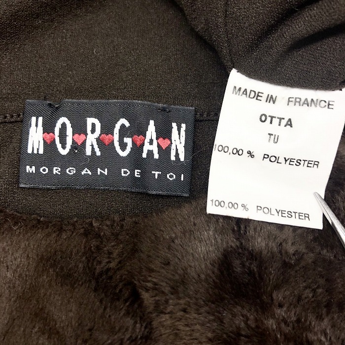 [ Франция производства ] MORGAN Morgan TU женский мех майка подкладка имеется украшение заклепка безрукавка cut and sewn поли 100% Brown чай 