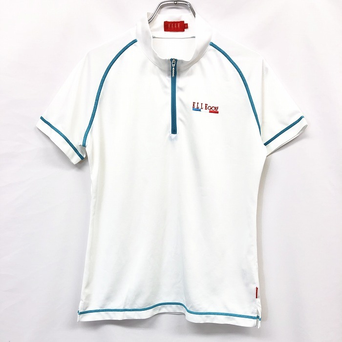 ELLE GOLF L Golf 13 женский mok шея рубашка cut and sewn Logo вышивка половина ji штекер Ran короткий рукав поли 100% белый 
