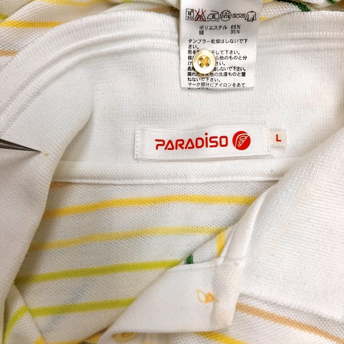  Paradiso PARADISO Golf рубашка-поло олень. . окантовка Logo вышивка короткий рукав поли × хлопок L белый × желтый × Brown × зеленый женский 