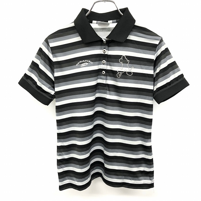  Paradiso Golf Paradiso GOLF рубашка-поло cut and sewn окантовка .. стразы короткий рукав поли 100% M черный × серый женский 