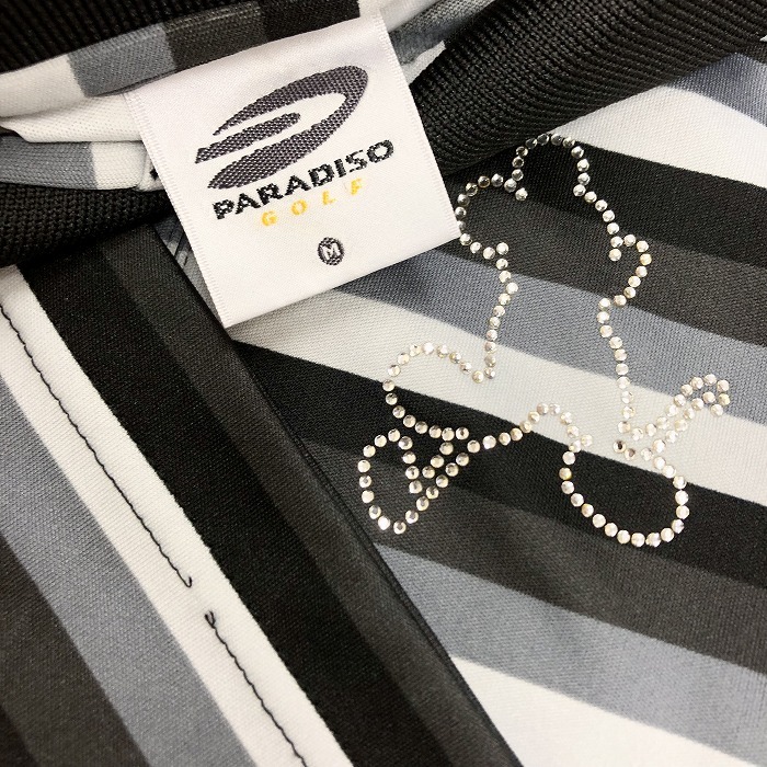  Paradiso Golf Paradiso GOLF рубашка-поло cut and sewn окантовка .. стразы короткий рукав поли 100% M черный × серый женский 
