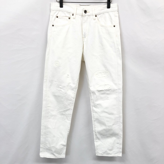 niko and... Nico and 2 ( S ) мужской ( женский?) Denim брюки конический одноцветный USED обработка Zip fly хлопок 100% белый 