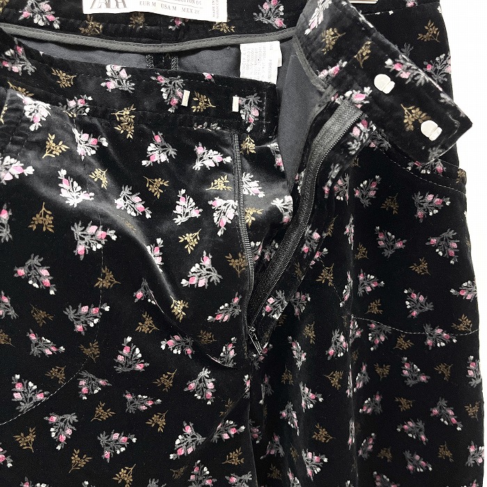  Zara ZARA широкий брюки flare pants гаучо брюки bell спальное место другой . велюр цветочный принт хлопок 100% M черный чёрный × розовый × серый × чай женский 