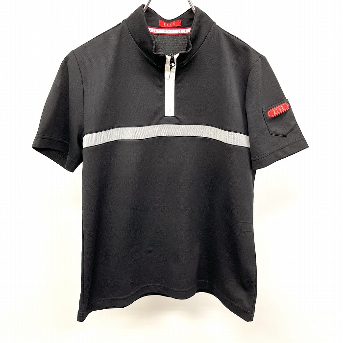  L Golf ELLE GOLF половина Zip mok шея футболка рукав . Logo patch короткий рукав сделано в Японии поли 100% 11 номер L черный × белый чёрный женский 