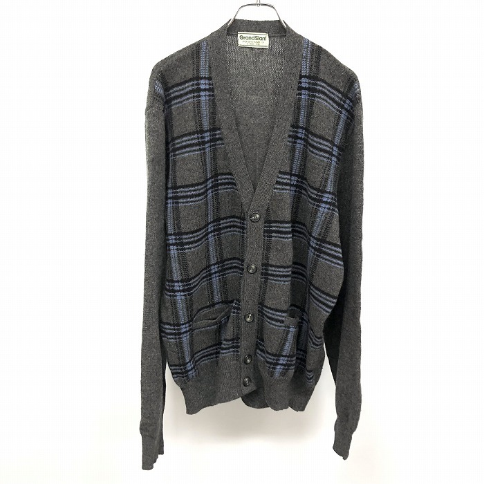 Munsingwear Grand Slam вязаный кардиган проверка длинный рукав шерсть 100% 3me Ran ji серый × темно-синий серия × черный серый мужской 