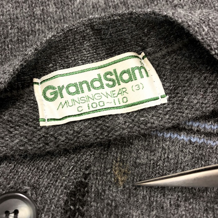 Munsingwear Grand Slam вязаный кардиган проверка длинный рукав шерсть 100% 3me Ran ji серый × темно-синий серия × черный серый мужской 