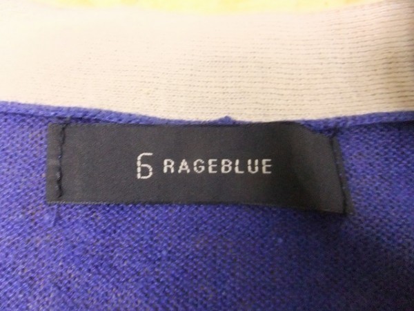  Rageblue RAGEBLUE вязаный кардиган половина край рукав V передний кнопка останавливать одноцветный лен × хлопок M размер голубой BLU синий мужской 