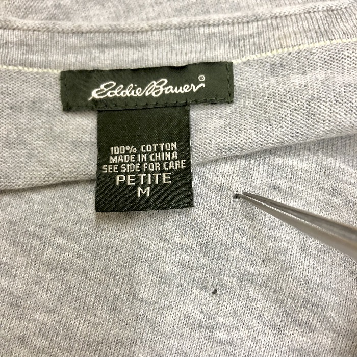 Eddie Bauer тонкий перфорирование дизайн тянуть over вязаный вязаный T свитер застежка с планкой V шея короткий рукав хлопок 100% M. серый женский 