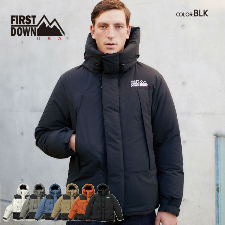 FIRST DOWN フード付きダウンジャケット FIRST DOWN ファーストダウン JACKET HOODIE 2トーンダウン