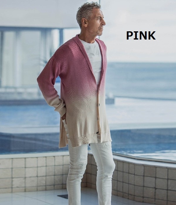 1PIU1UGUALE3 RELAX ウノピゥウノウグァーレトレ グラデーションショールカラーカーディガン メンズドロップショルダー ミドル丈 淡色