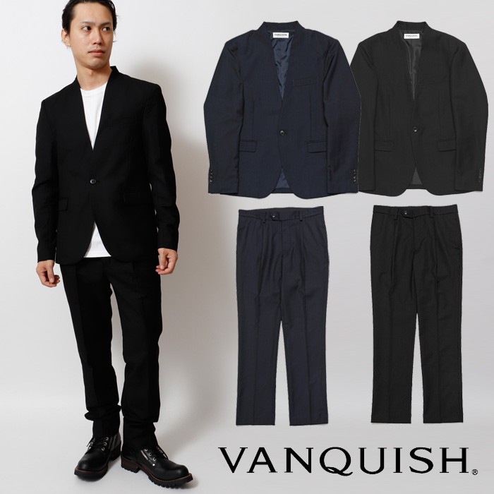 ヴァンキッシュ VANQUISH Easy TRノーカラーテーラードジャケット＆スラックス セットアップ スーツ 上下 セット メンズ