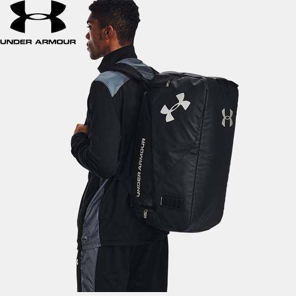 UNDER ARMOUR UAコンテイン デュオ ミディアム ダッフル 50L 1361226 001（ブラック/ブラック/メタリックシルバー）  スポーツ用ボストンバッグ