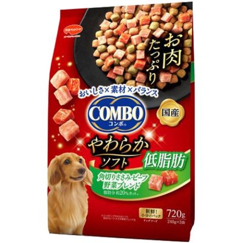 日本ペットフード コンボ ドッグ やわらかソフト 低脂肪 角切りささみ・ビーフ 野菜ブレンド 720g（240g×3袋入）×1個 COMBO ドッグフード ドライフードの商品画像