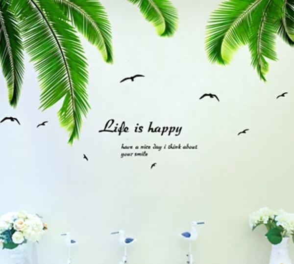 ウォールステッカー ツリー 木 南国 海 ヤシの葉 おしゃれ 植物 ヤシの木 波 緑 花 海岸 カフェ 砂浜 Vr790 欲しいの 壁紙 かわいい 浜辺 壁シール 高級感 ビーチ