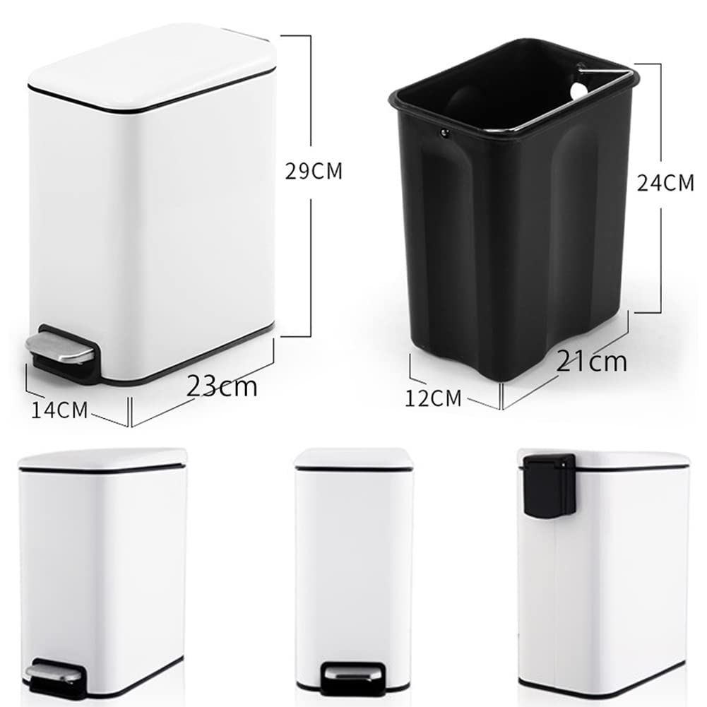  waste basket cover attaching 5L pedal type waste basket stylish slim trash can stainless steel sound less air-tigh kitchen, living room, toilet, bus room, for room ( white 