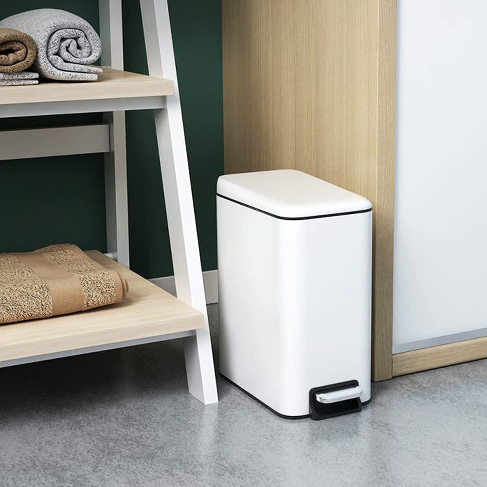  waste basket cover attaching 5L pedal type waste basket stylish slim trash can stainless steel sound less air-tigh kitchen, living room, toilet, bus room, for room ( white 