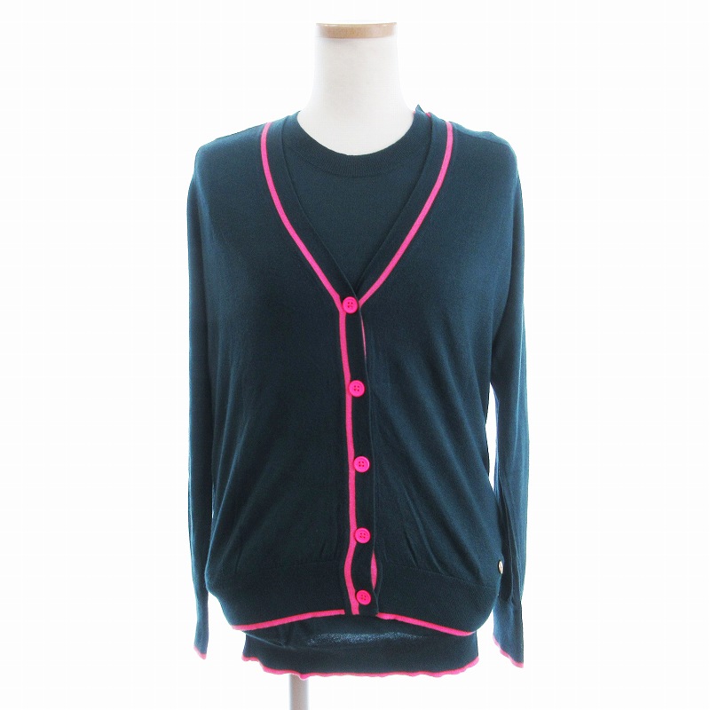  Paul Smith PAUL SMITH прекрасный товар ансамбль вязаный кардиган вязаный cut and sewn длинный рукав передний открытие линия кашемир . зеленый зеленый розовый M