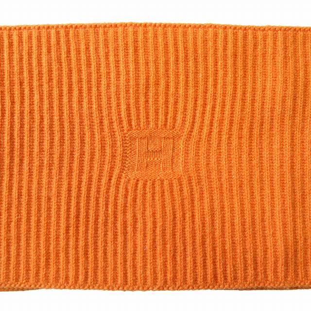  превосходный товар Hermes HERMES H Logo кашемир шарф снуд защита горла "neck warmer" ребра вязаный muffler orange мужской женский *1