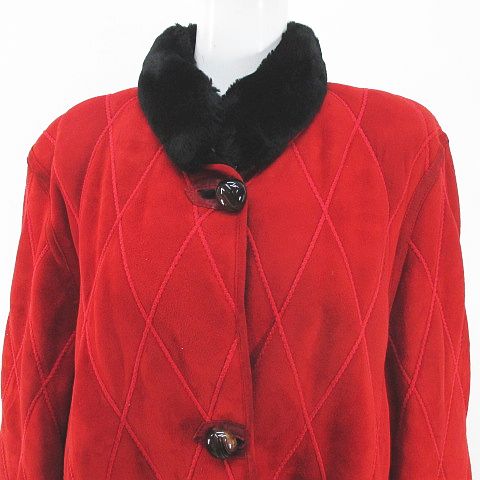 Warm Snow Shearling мутоновое пальто длинный длина мех 42 красный серия красный Италия производства кнопка подкладка женский 