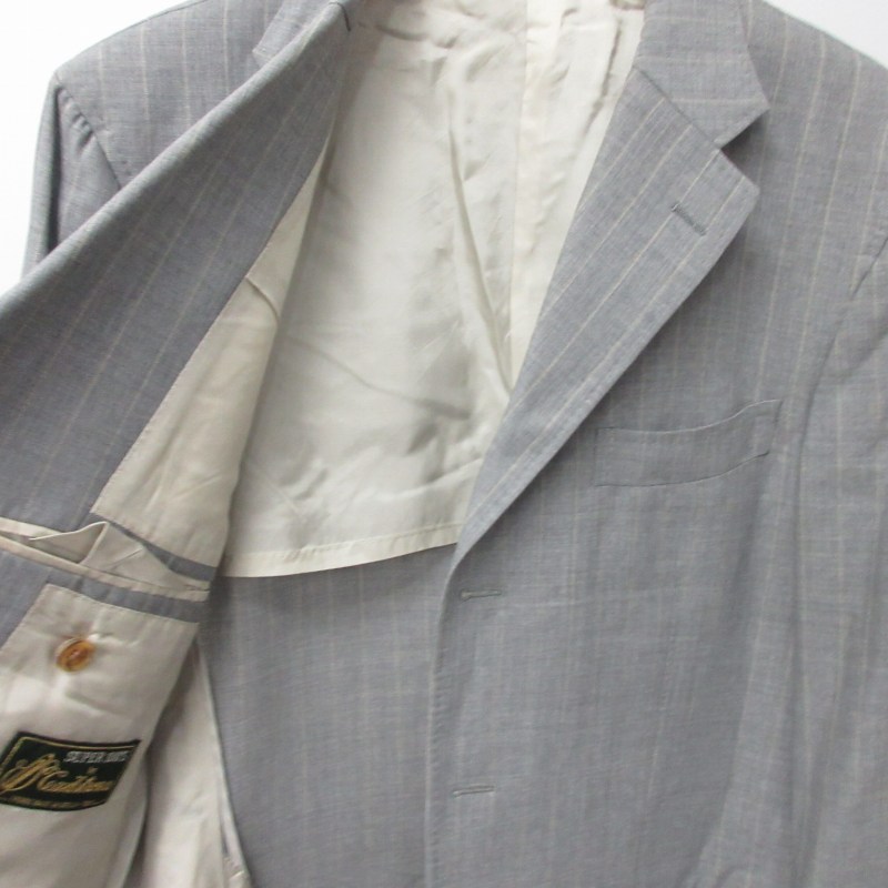  лен ткань Tailor azabu tailor прекрасный товар ×SUPER100s земля костюм выставить формальный бизнес в тонкую полоску рисунок шерсть 3B серый 0405 #GY31