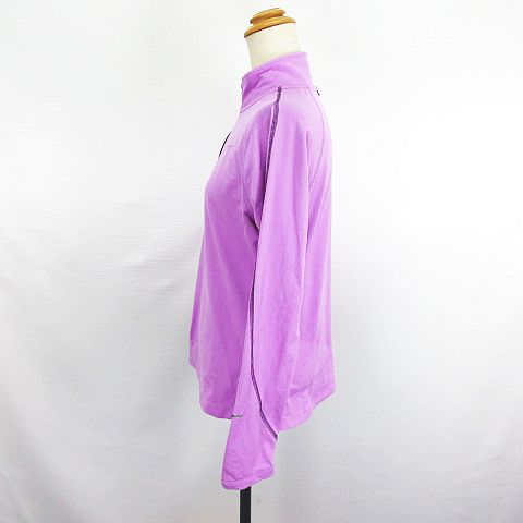  Nike RUNNING T-shirt cut and sewn long sleeve high‐necked half Zip Logo finger hole stretch L purple sport wear *EKM lady's 