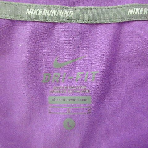  Nike RUNNING T-shirt cut and sewn long sleeve high‐necked half Zip Logo finger hole stretch L purple sport wear *EKM lady's 