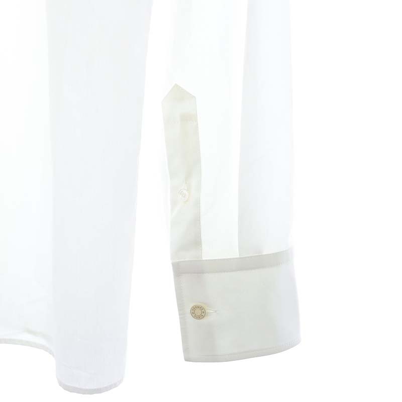  Hermes HERMES one Point embroidery stand-up collar ratio wing button shirt cutter long sleeve cotton 40 M white white 
