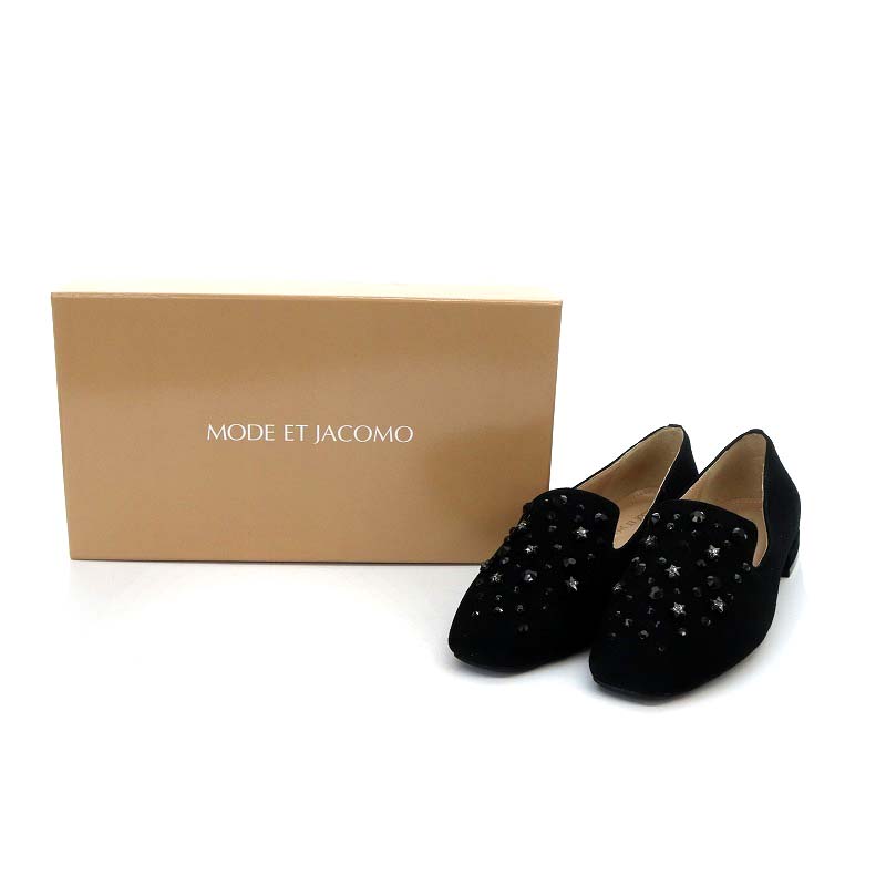  unused goods mode eja Como Mode et Jacomo rhinestone opera shoes pumps tea n key heel square tu22cm black MJJT32127