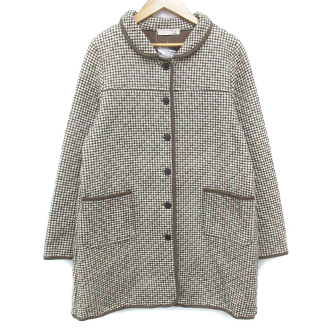 sa man sa Moss Moss SM2 quilting jacket long height round color single silver chewing gum check pattern M light beige tea lady's 