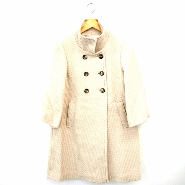 LACLE pea coat outer plain simple knee height long sleeve wool 38 ivory /MT5 lady's 