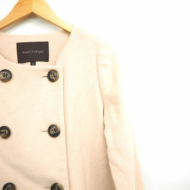  jewel change zJewel Changes Arrows pea coat outer no color ound-necked knee height long sleeve angora wool mix 38 beige 