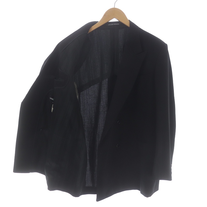 GOLDEN WEALTH костюм выставить верх и низ формальный tailored jacket двойной слаксы брюки шерсть чёрный черный /SI12