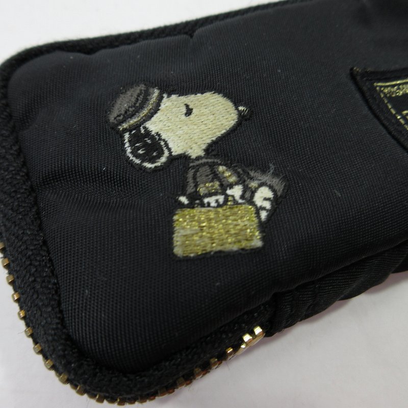  Porter PORTER × collaboration Snoopy key case 6 ream round fastener nylon Logo black black 0416 lady's 