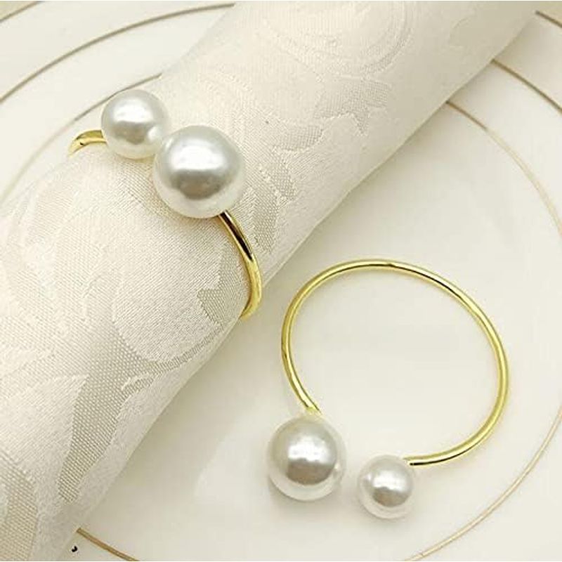 Speed mao simple stylish pearl attaching napkin ring 8 piece set party wedding etc. Gold 
