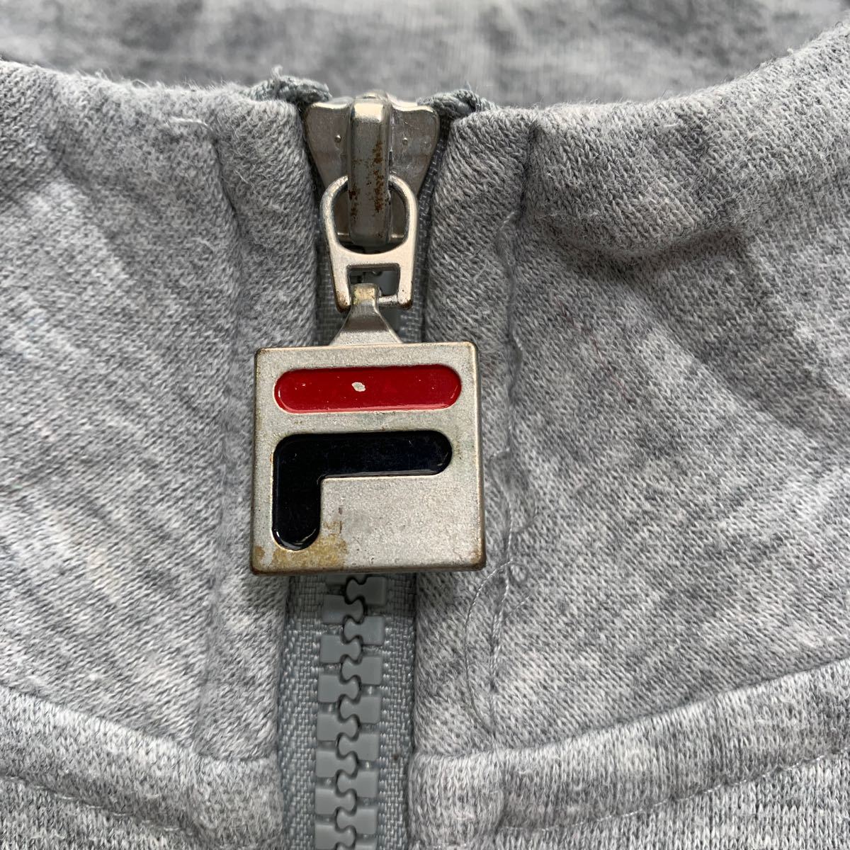 FILA половина Zip принт тренировочный футболка L серый белый filler переключатель обратная сторона ворсистый Logo б/у одежда . America скупка a602-5933