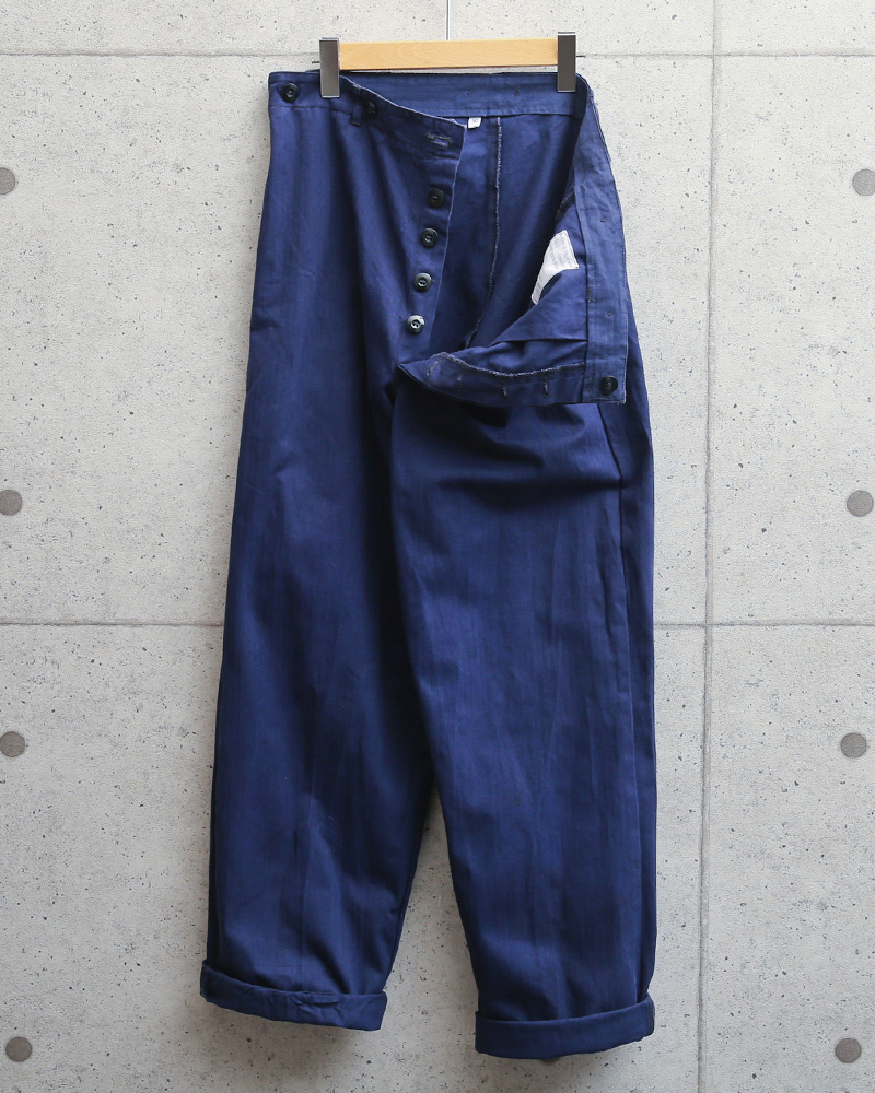  the truth thing USED Germany army herringbone tsu il blue work pants men's military pants army bread military uniform army mono futoshi . largish wide discharge goods [ coupon object out ][I]