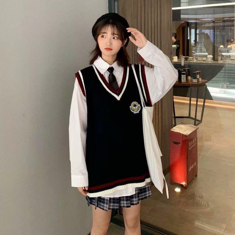  school vest woman school vest uniform the best plain V neck autumn winter lady's high school student middle .JK sweater cardigan 