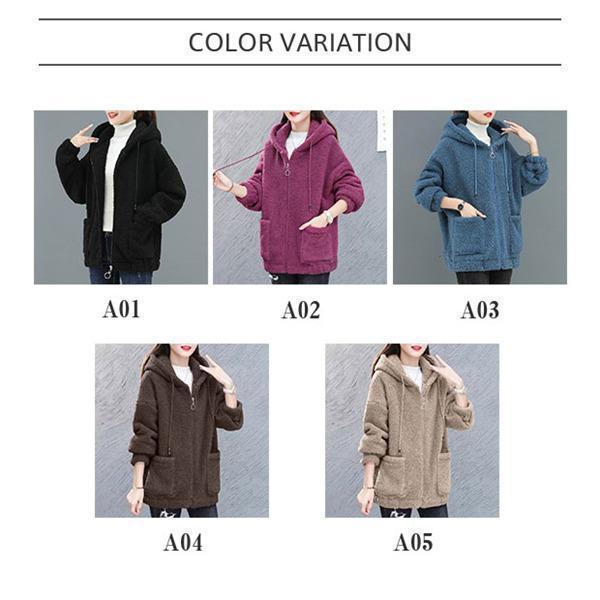  флис жакет женский с капюшоном . мохнатый боа блузон внешний пальто одноцветный полный Zip выше осень-зима уличный s