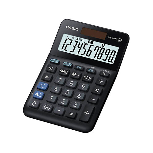 CASIO カシオ計算機 W税率 実務電卓 ミニジャストタイプ MW-100TC-BK-N（ブラック）×2個 電卓の商品画像