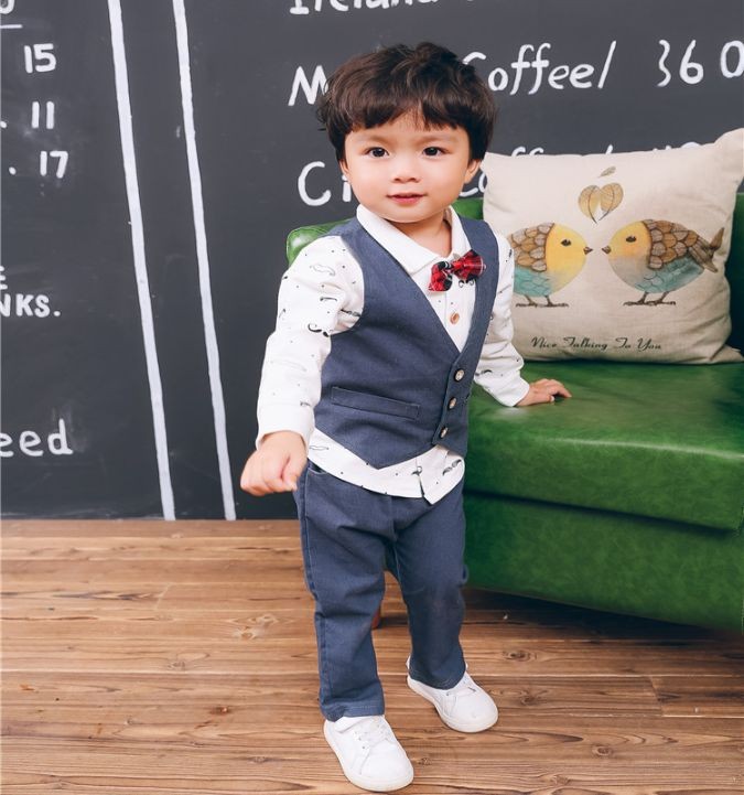 детский формальный костюм одежда выставить Kids длинный рукав брюки wine red темно-зеленый 