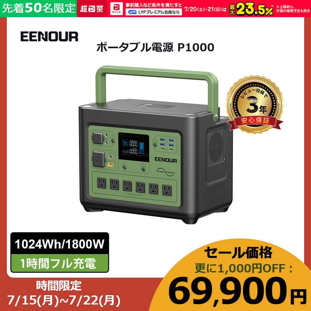 P1500 （ポータブル電源 1536Wh/定格1500W 無瞬断オンライン式UPS 480000mAh）の商品画像